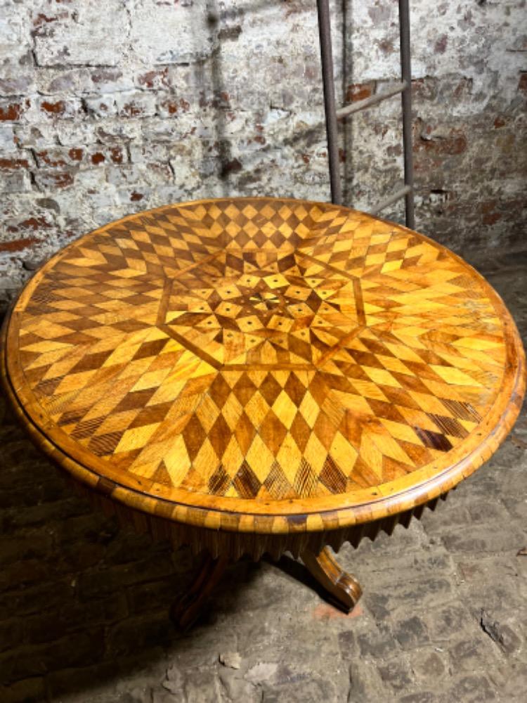 Marquetry pedestal table, early 20th century