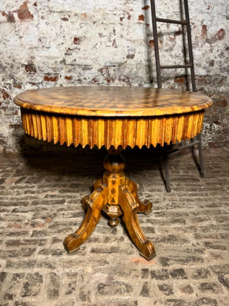 Marquetry pedestal table, early 20th century