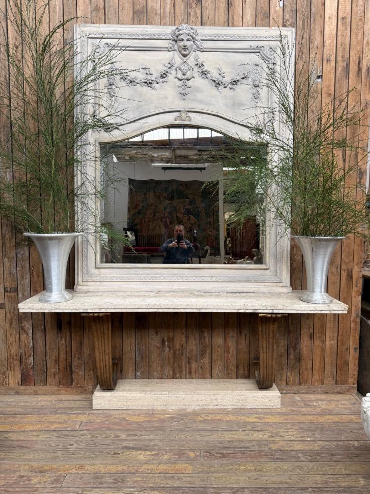 METAL AND TRAVERTINE CONSOLE, MID-20TH CENTURY