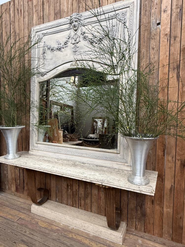 METAL AND TRAVERTINE CONSOLE, MID-20TH CENTURY