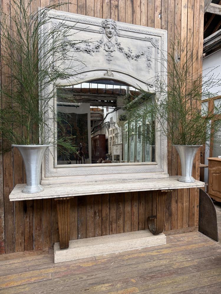 METAL AND TRAVERTINE CONSOLE, MID-20TH CENTURY