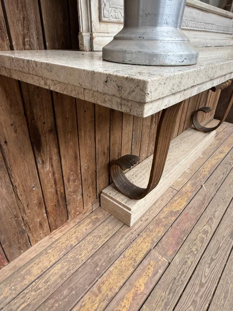 METAL AND TRAVERTINE CONSOLE, MID-20TH CENTURY