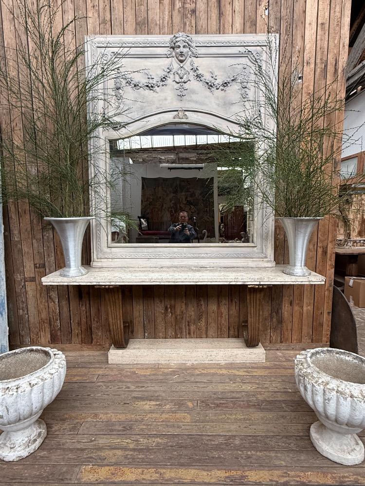 METAL AND TRAVERTINE CONSOLE, MID-20TH CENTURY