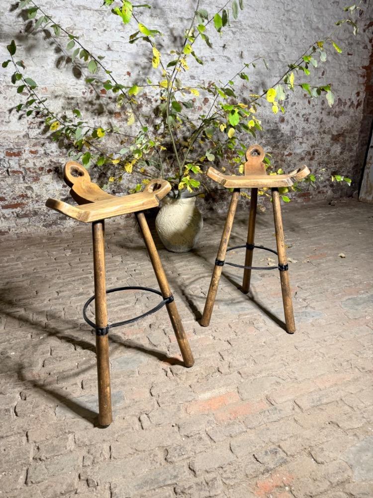 PAIR OF BRUTALIST STOOLS, 20TH CENTURY