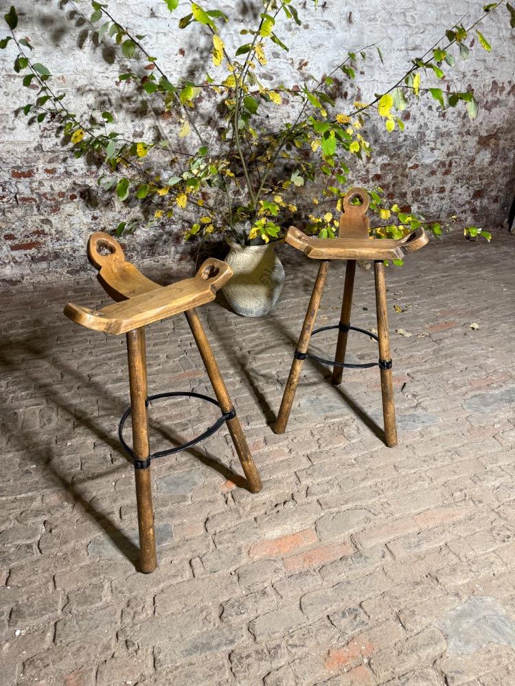 PAIR OF BRUTALIST STOOLS, 20TH CENTURY