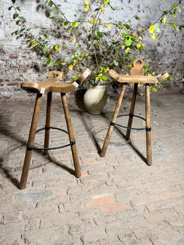 PAIR OF BRUTALIST STOOLS, 20TH CENTURY