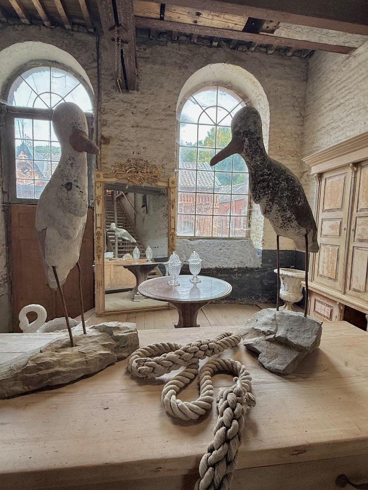 Pair of concrete stork, mid-20th century 