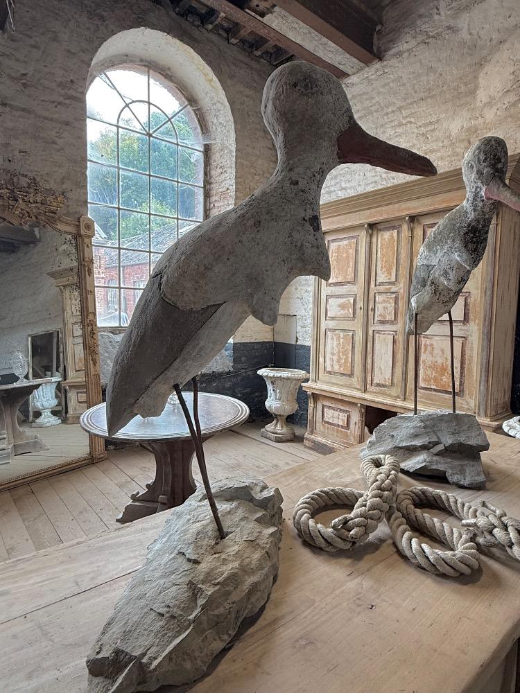 Pair of concrete stork, mid-20th century 