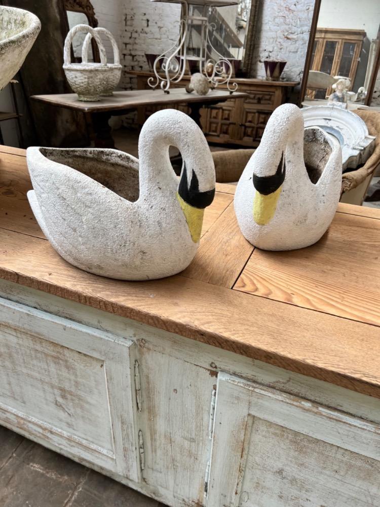 Pair of concrete swan planters circa 1920