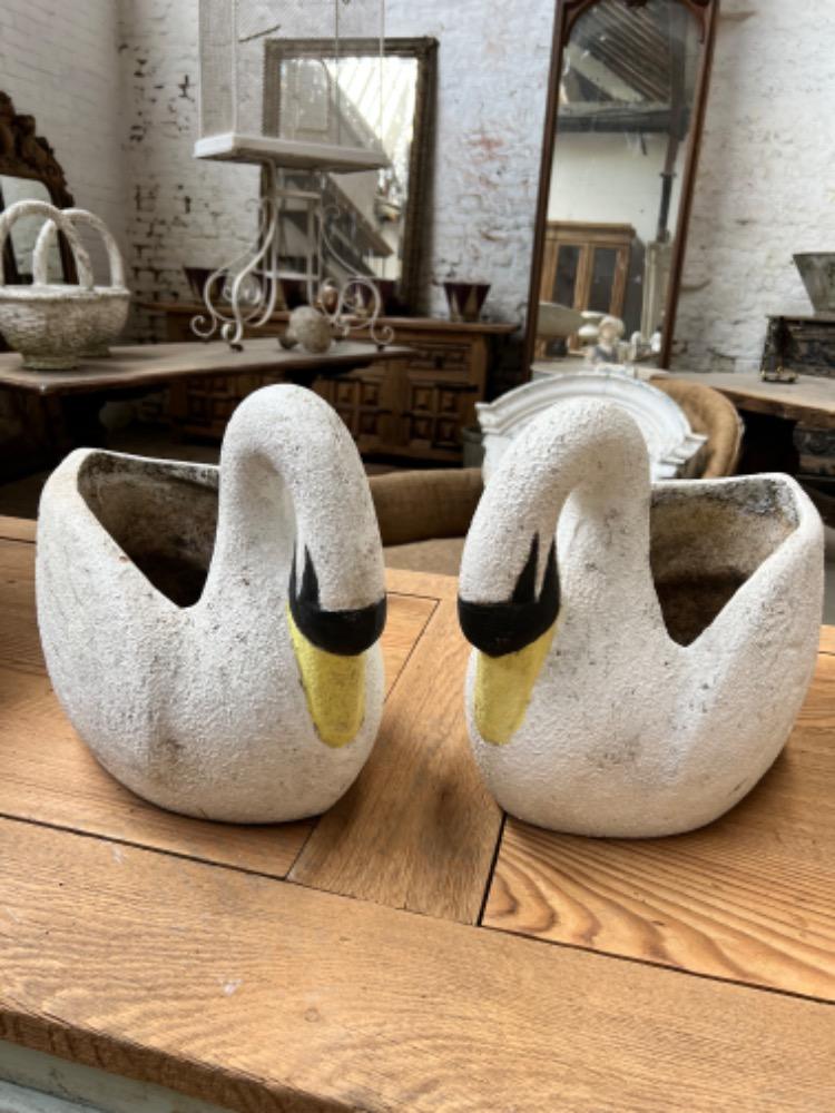 Pair of concrete swan planters circa 1920