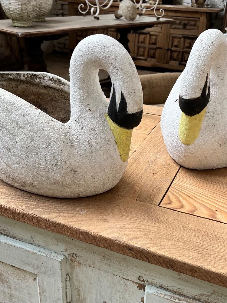 Pair of concrete swan planters circa 1920