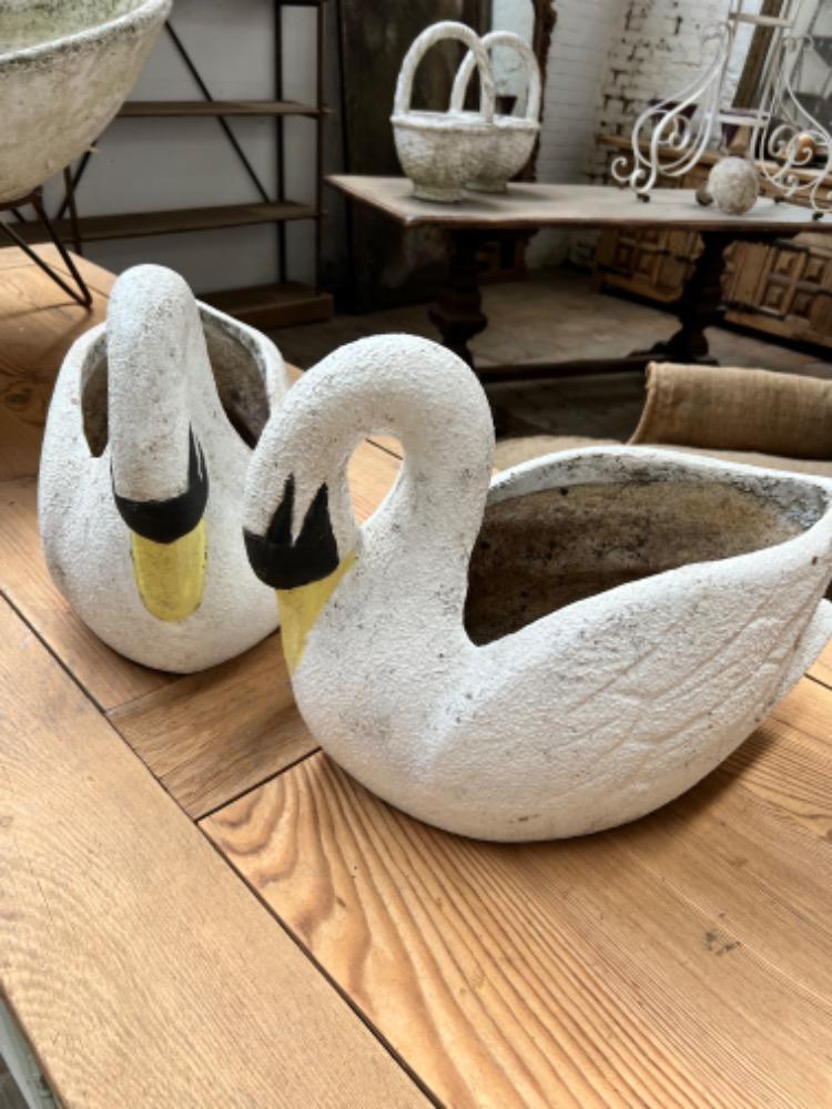 Pair of concrete swan planters circa 1920