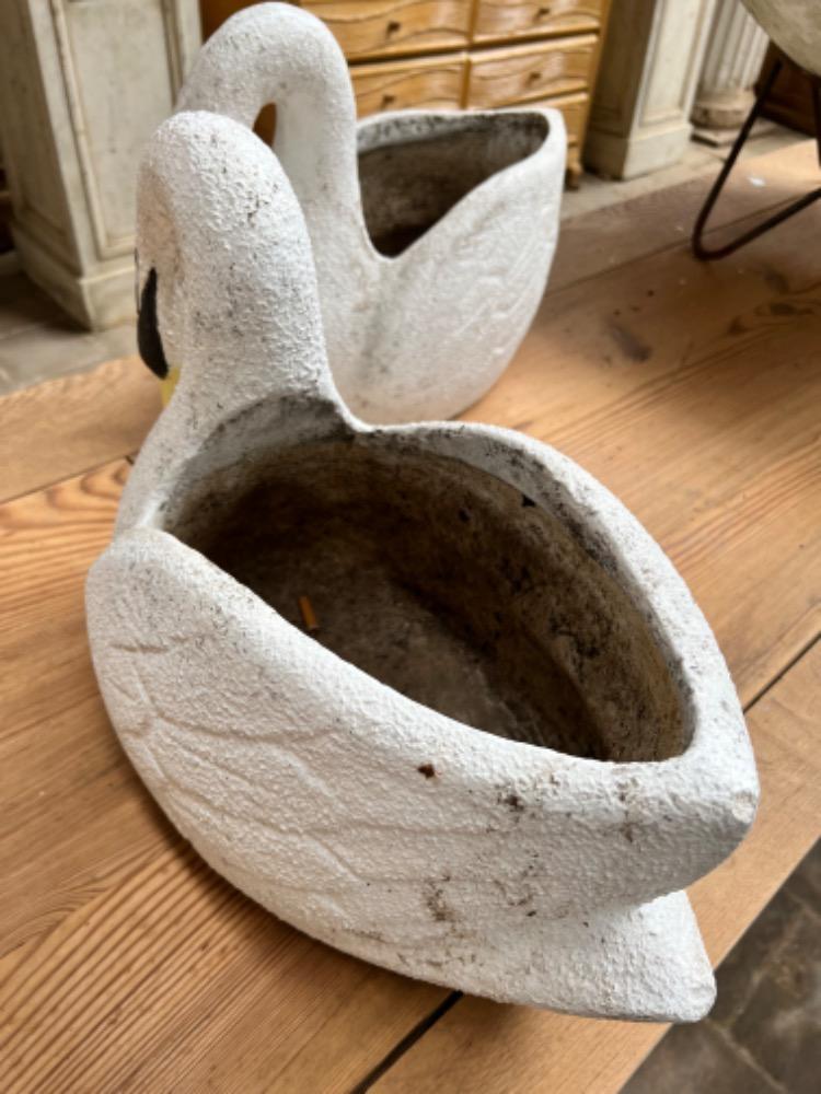 Pair of concrete swan planters circa 1920