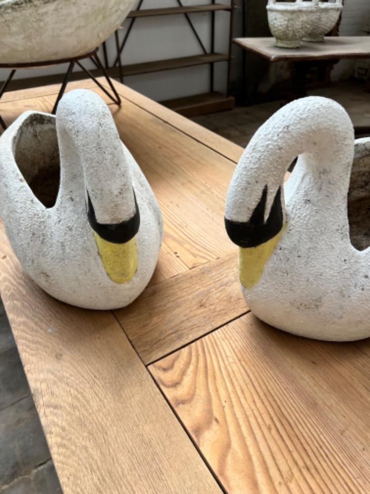 Pair of concrete swan planters circa 1920