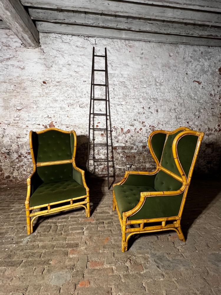 Pair of wingback lounge chairs, mid-20th century 