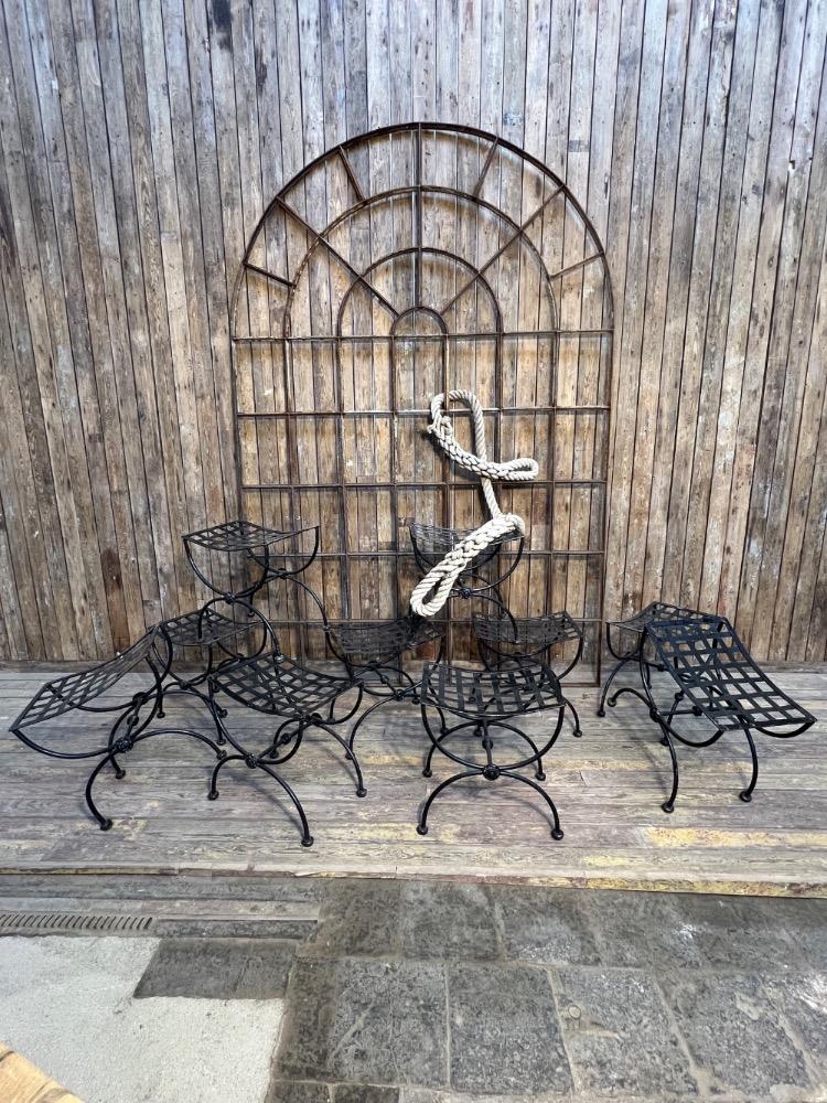 Set of 10 metal stools, mid-20th century 