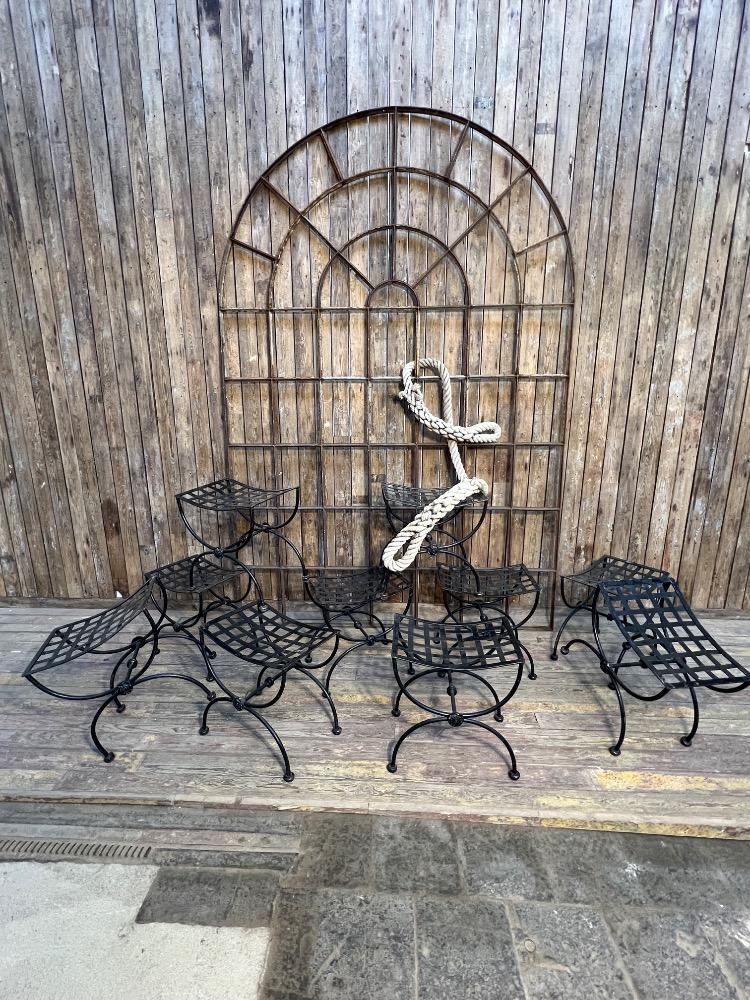 Set of 10 metal stools, mid-20th century 