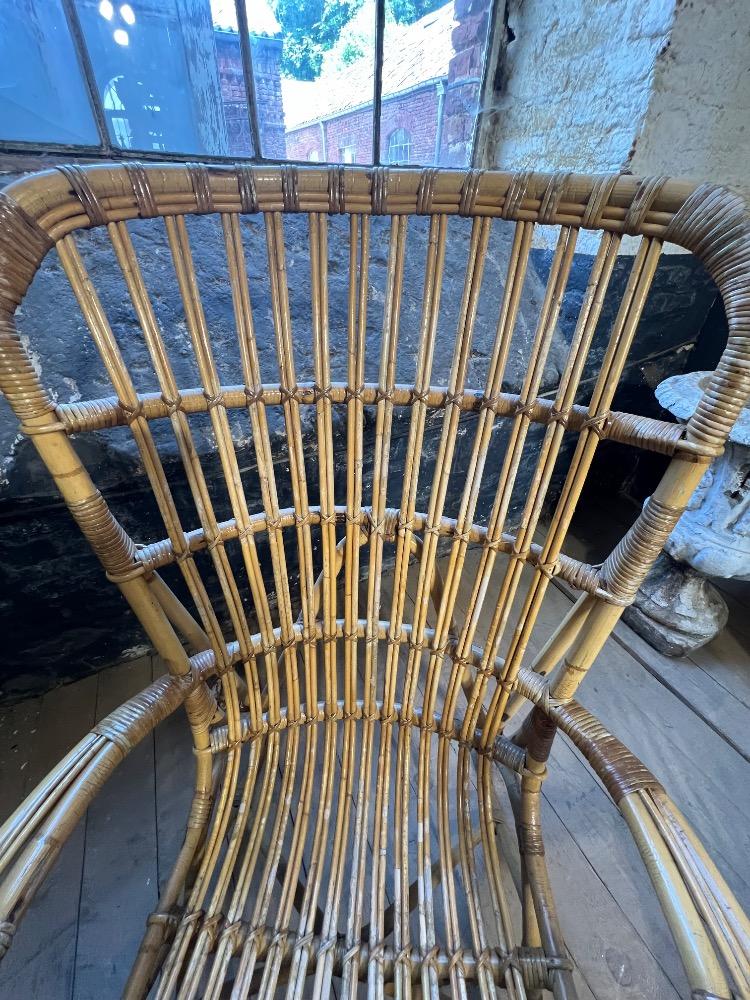 Set of 4 rattan armchairs, mid-20th century