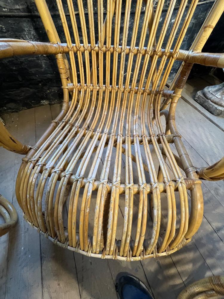 Set of 4 rattan armchairs, mid-20th century