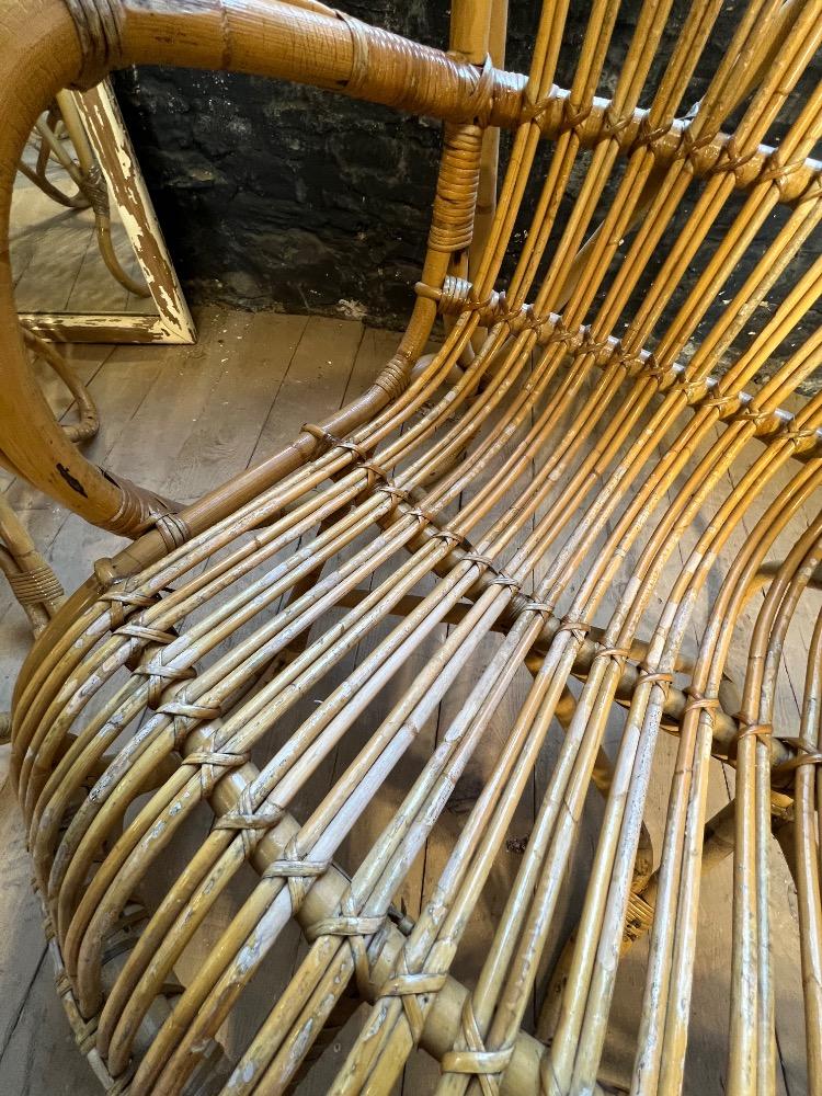 Set of 4 rattan armchairs, mid-20th century