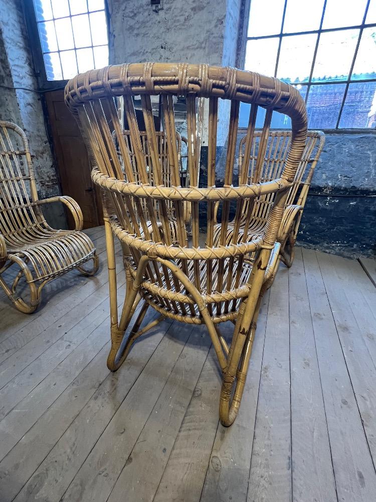 Set of 4 rattan armchairs, mid-20th century
