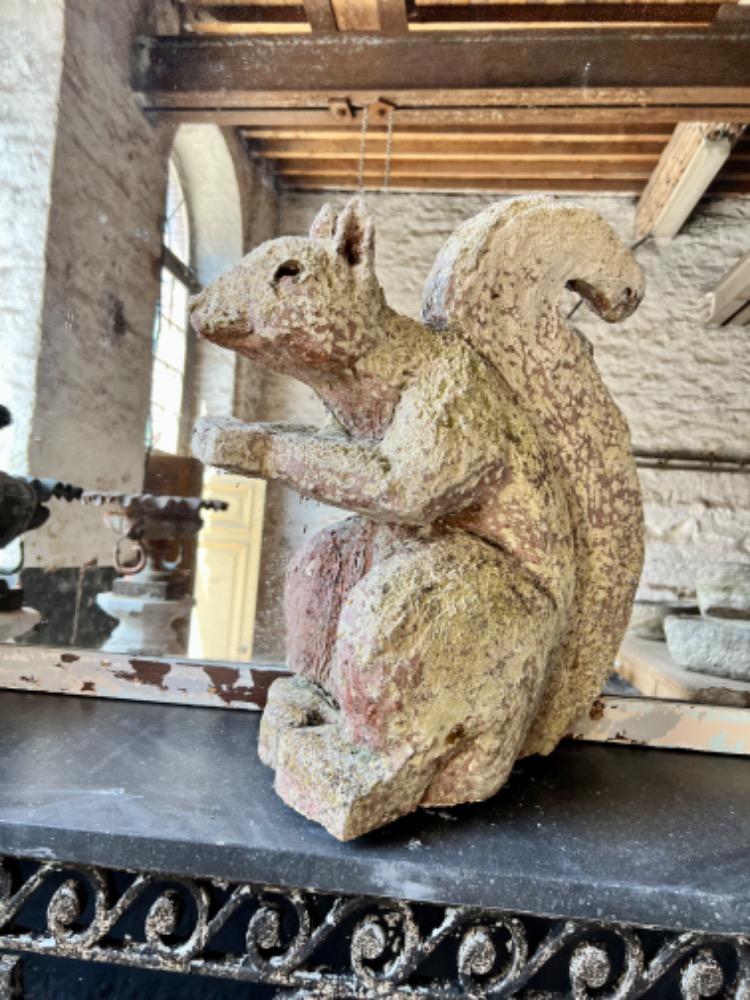 Squirrel in reconstituted stone circa 1950 very nice patina