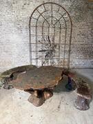 TABLE AND TWO BENCHES FAUX WOOD CONCRETE, EARLY 20TH CENTURY