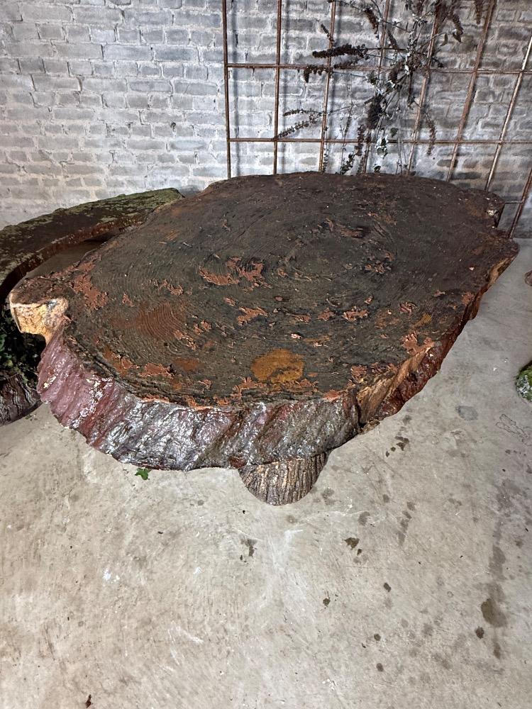 TABLE AND TWO BENCHES FAUX WOOD CONCRETE, EARLY 20TH CENTURY