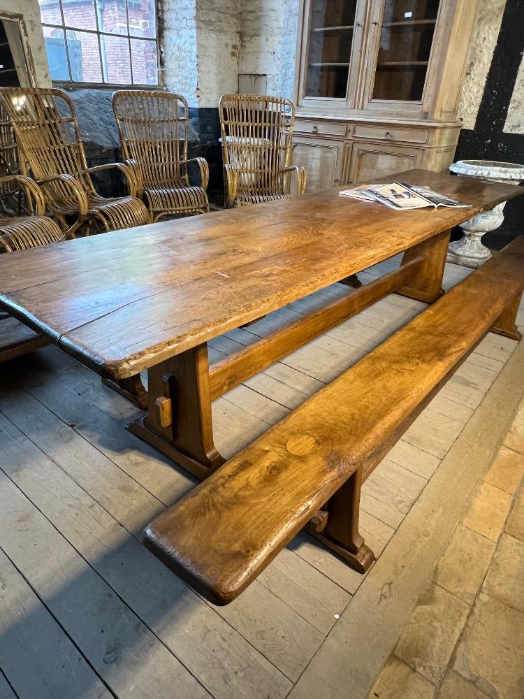 Table and two benches, mid-20th century 