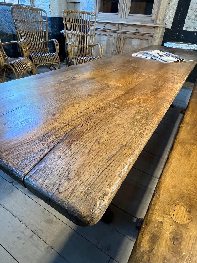 Table and two benches, mid-20th century 