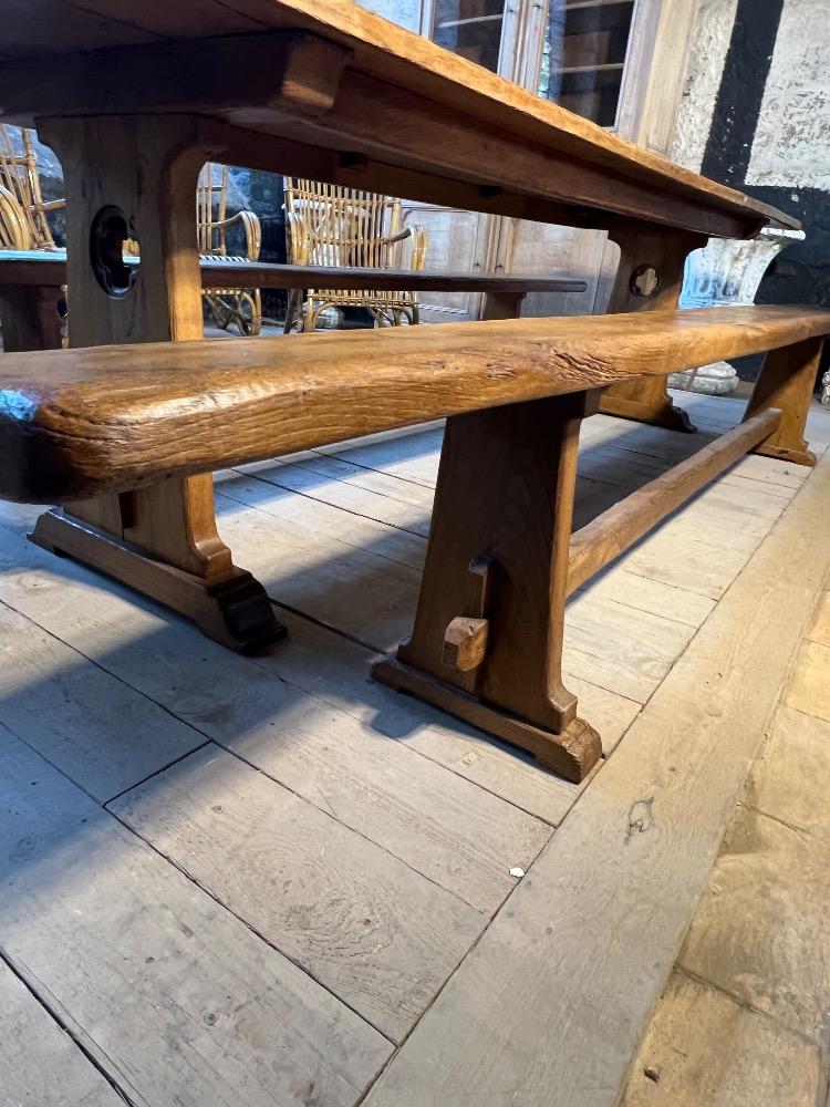 Table and two benches, mid-20th century 