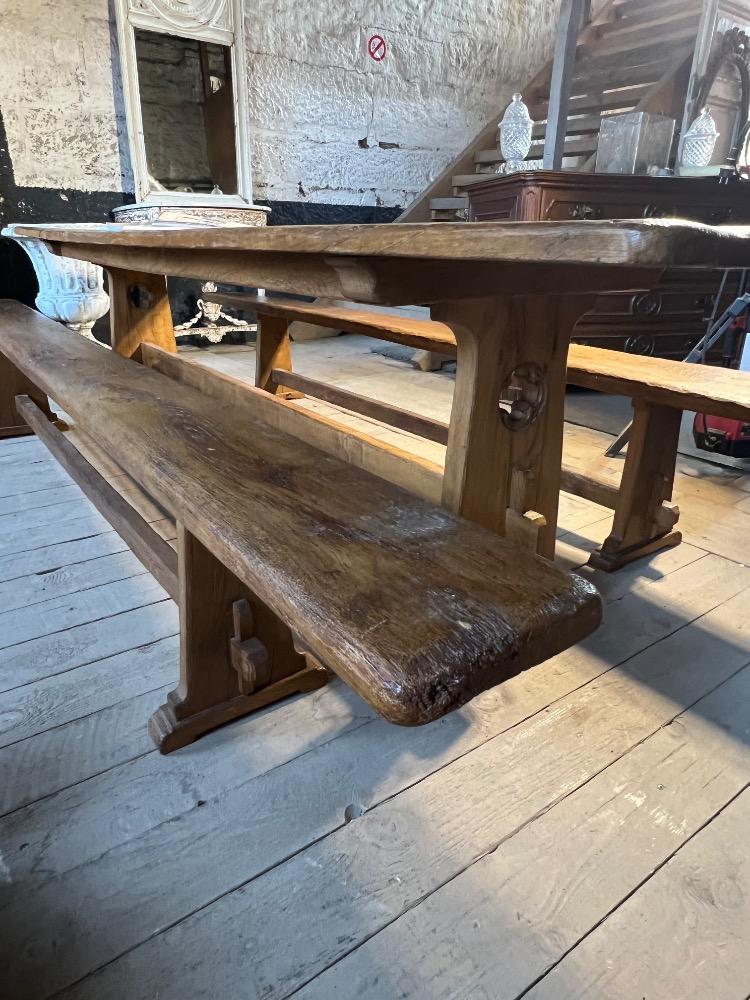 Table and two benches, mid-20th century 